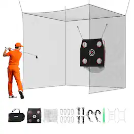 VEVOR - Golf Batting Cage, 10 x 10 x 10 FT Golf Cage, Driving Hitting Cages with 3-Ply Knotless Polyester, Golfs Target - Black