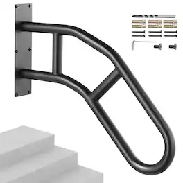 VEVOR - Handrails for Outdoor Steps, 29" Length Wall Mount Safety Railings for 1-3 Steps, U-Shaped Handrail with Matte - Black