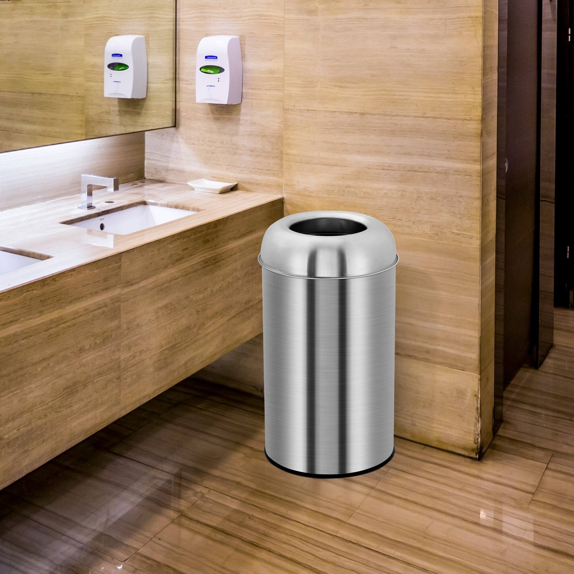 Alt View 2. Homhougo - Open Top Trash Can, 13 Gallon/18.5 Gallon Indoor/Outdoor Round Garbage Can with Removable Inner Basket - 50L Silver.