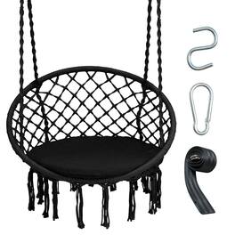 Gymax - Hammock Swing Chair with Cushion Hanging Hardware Kit Indoor Outdoor - Black