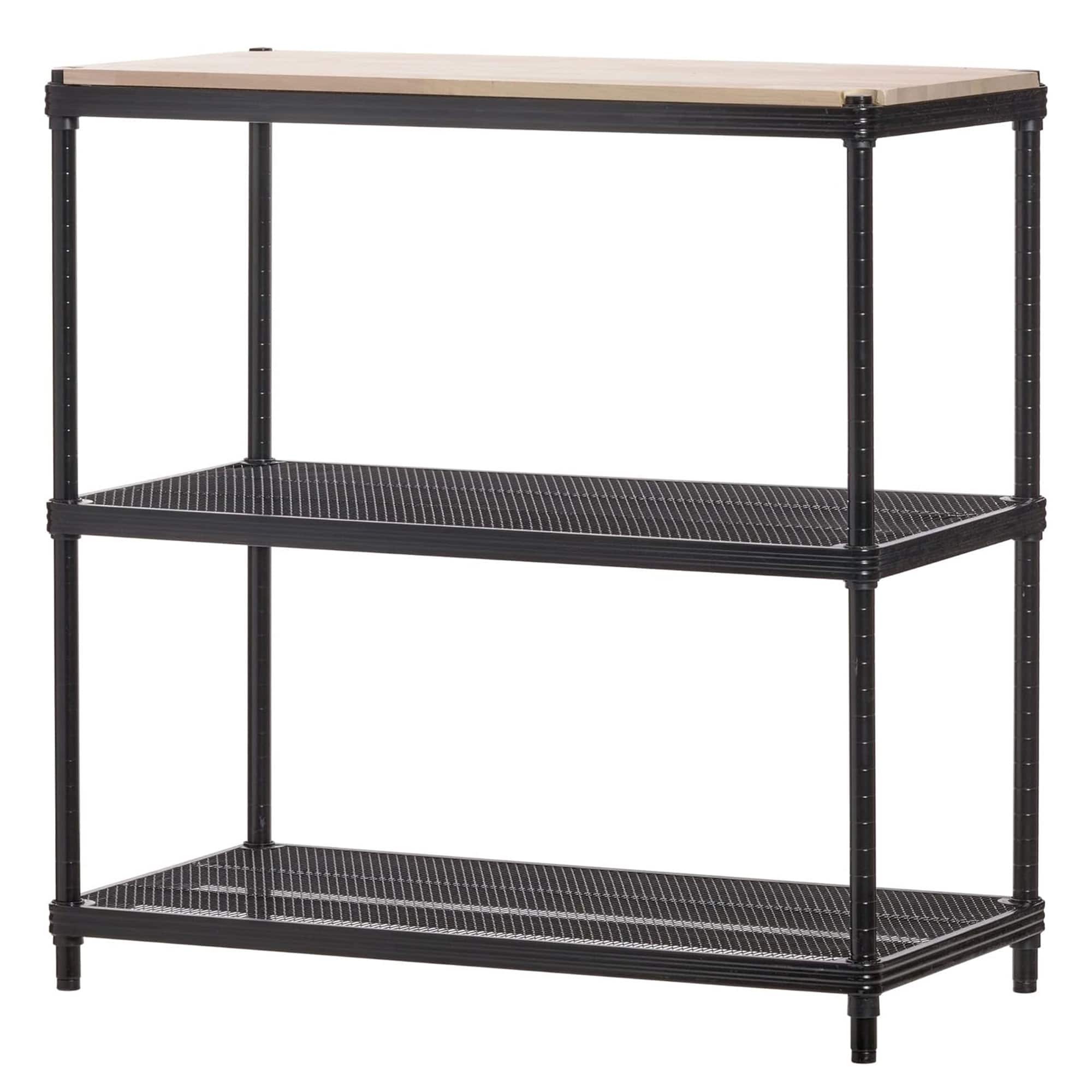 Design Ideas - MeshWorks Shelving Rack, Metal Mesh Shelf Unit with Wood Top - Black