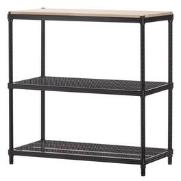 Design Ideas - MeshWorks Shelving Rack, Metal Mesh Shelf Unit with Wood Top - Black
