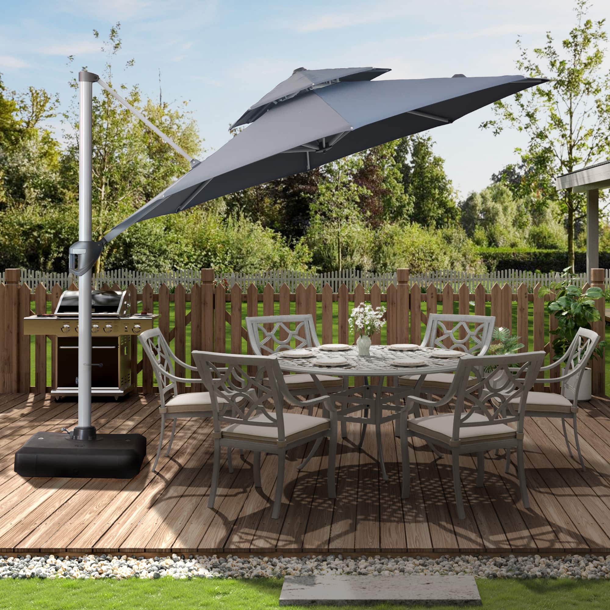 Mondawe - 11 ft. Octagon Cantilever Patio Umbrella Aluminum 360°with Umbrella Cover - Gray