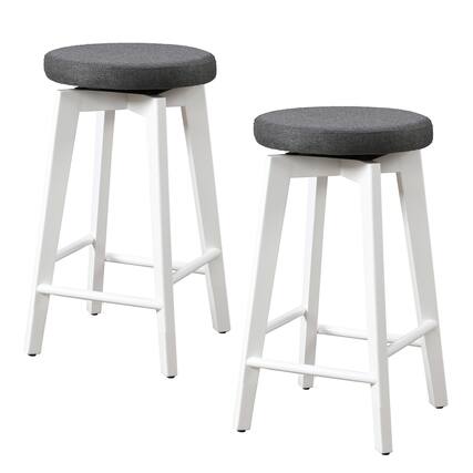 Front. LuXeo - Serena 29" Barstool White Legs with Gray Fabric Upholstered Seat (Set of 2) - White/Gray.