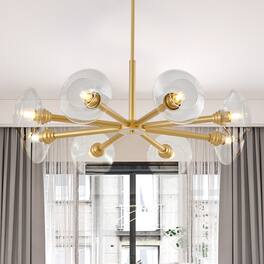 LUCKY ONE - 36in Hanging Sputnik Chandelier, 8-Light Mid-Century Pendant for Dining Room Living Room Kitchen - Gold