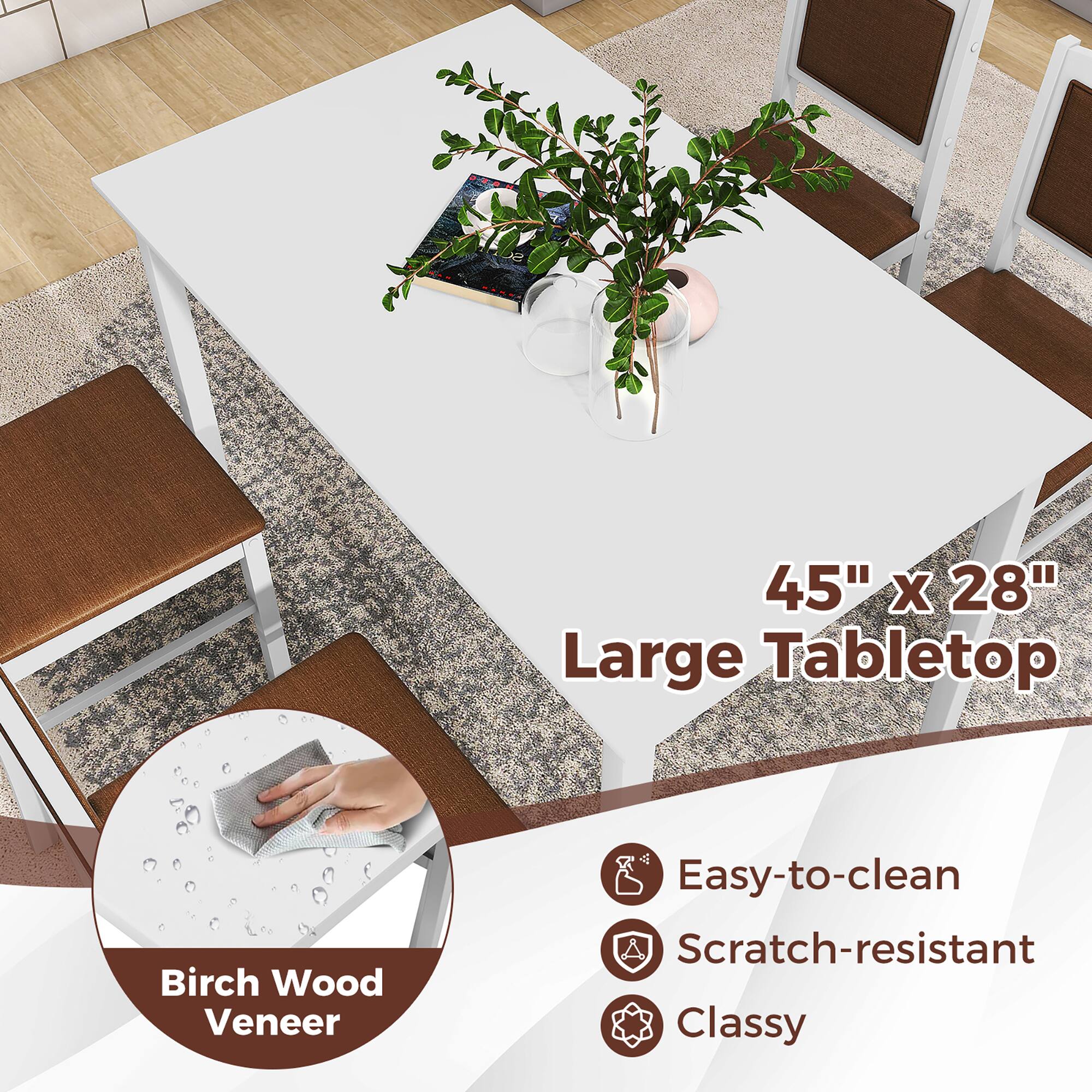 45" x 28" Large Tabletop  
Birch Wood Veneer  
Easy-to-clean  
Scratch-resistant  
Classy