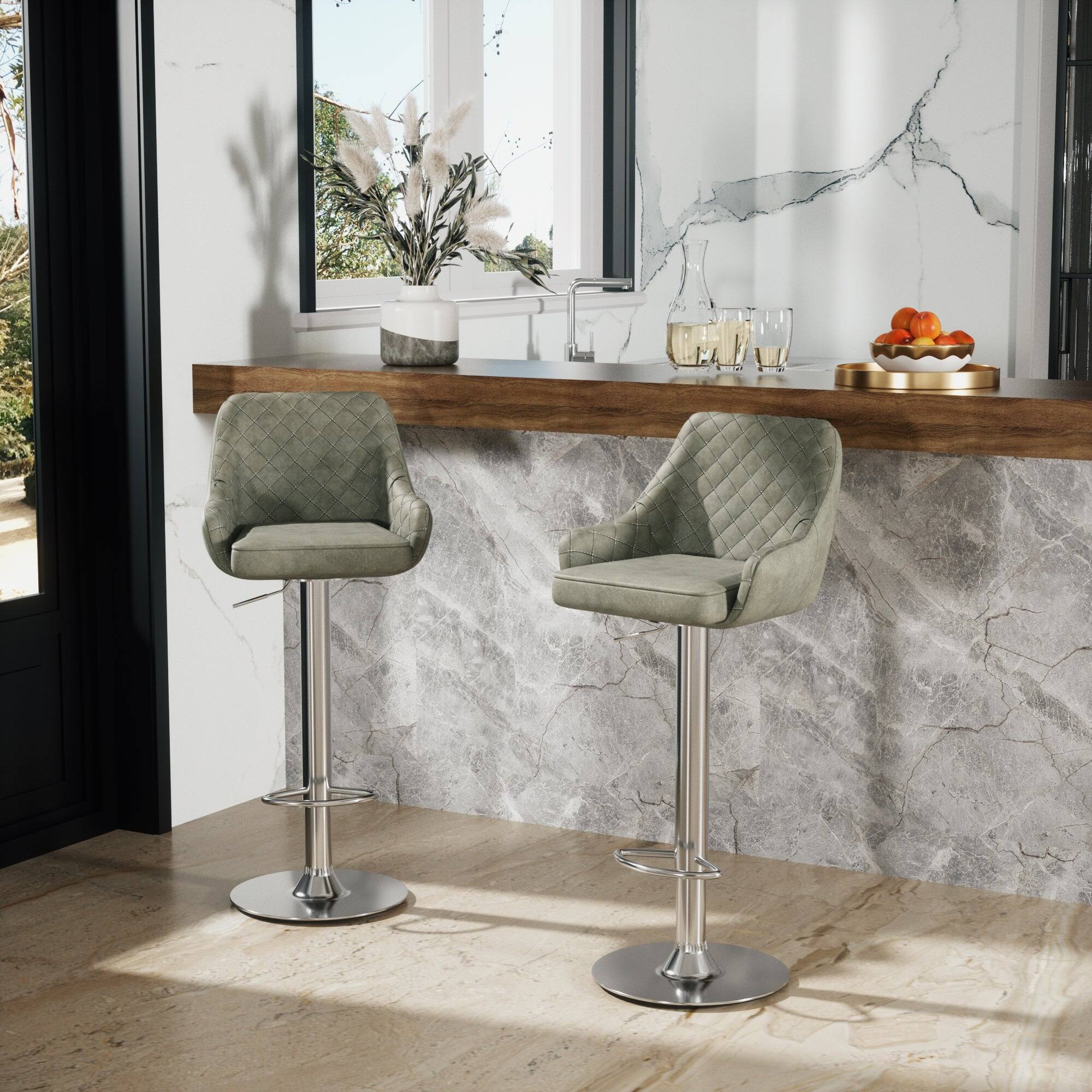Alt View 5. Vecelo - Set of 4 PU Leather Bar Stools - Adjustable Height Seats, 330lb Capacity, 360° Rotation - Dark Grey.