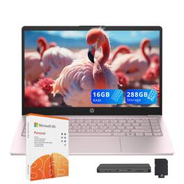 HP - Stream 14" HD Laptop, Intel N150, 16GB RAM, 128GB UFS+128GB DOCKING STATION, 1 Year Office 365, Webcam, Win 11 S - Pink