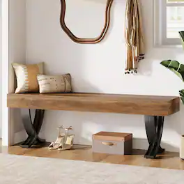 Tribesigns - Office Reception Bench with Engineered Wood Construction, Metal Frame, for Office Entryways and Waiting Areas - Brown