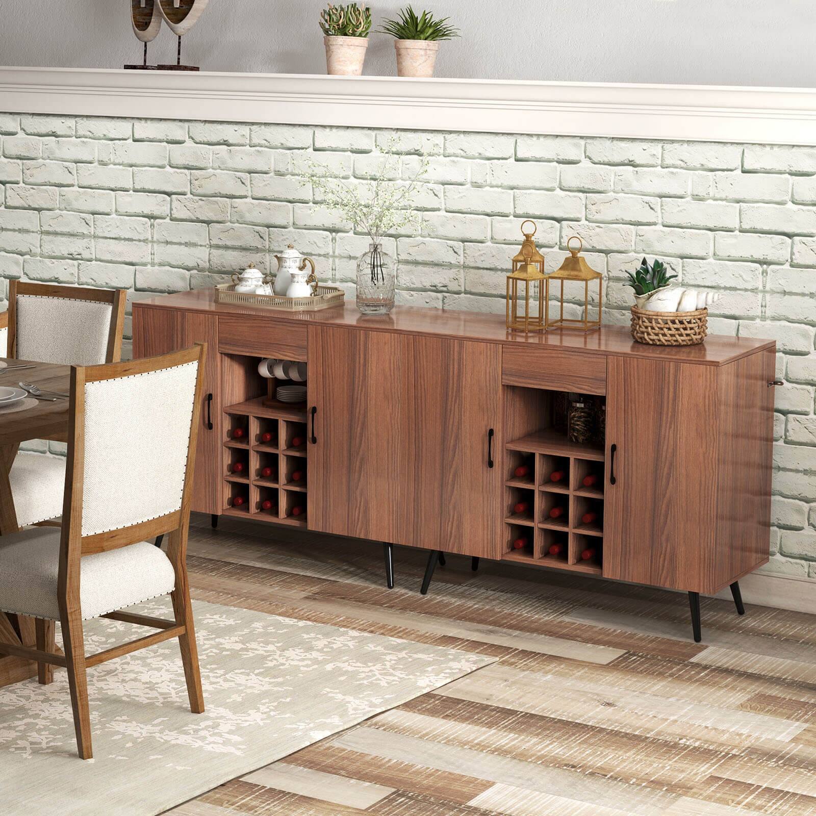 Alt View 1. Ecooso - Mid-century Modern Buffet Sideboard Server Cabinet with 9-Bottle Wine Rack - Brown.