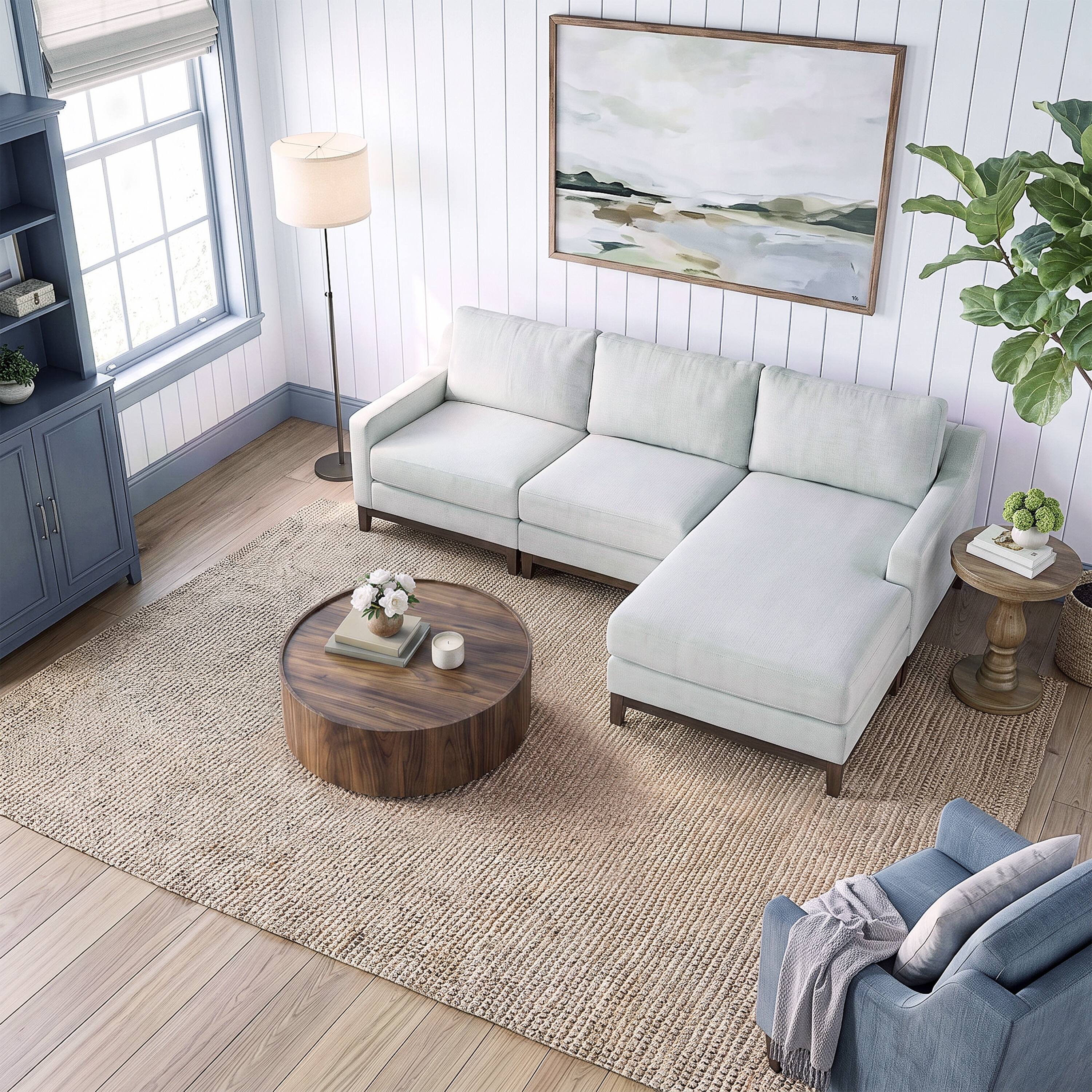 Alt View 5. Martha Stewart - 3-Piece Modular Right Armchair, Center Unit and Left Arm Chaise - Light Gray.