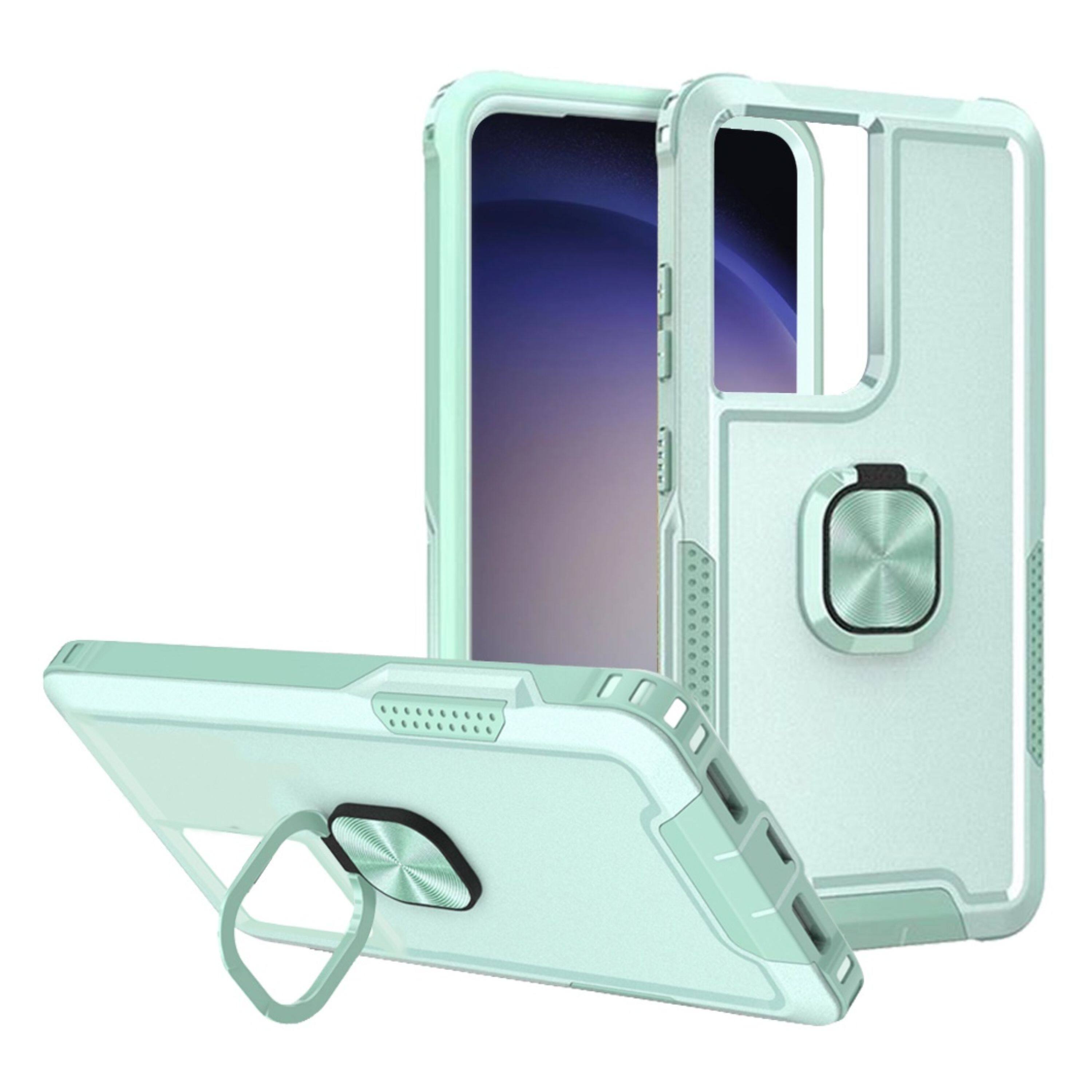 Front. Kitcheniva - Rugged Triple Layer Metal Ring Stand Phone Case For Samsung Galaxy S24 Ultra Teal - Teal.