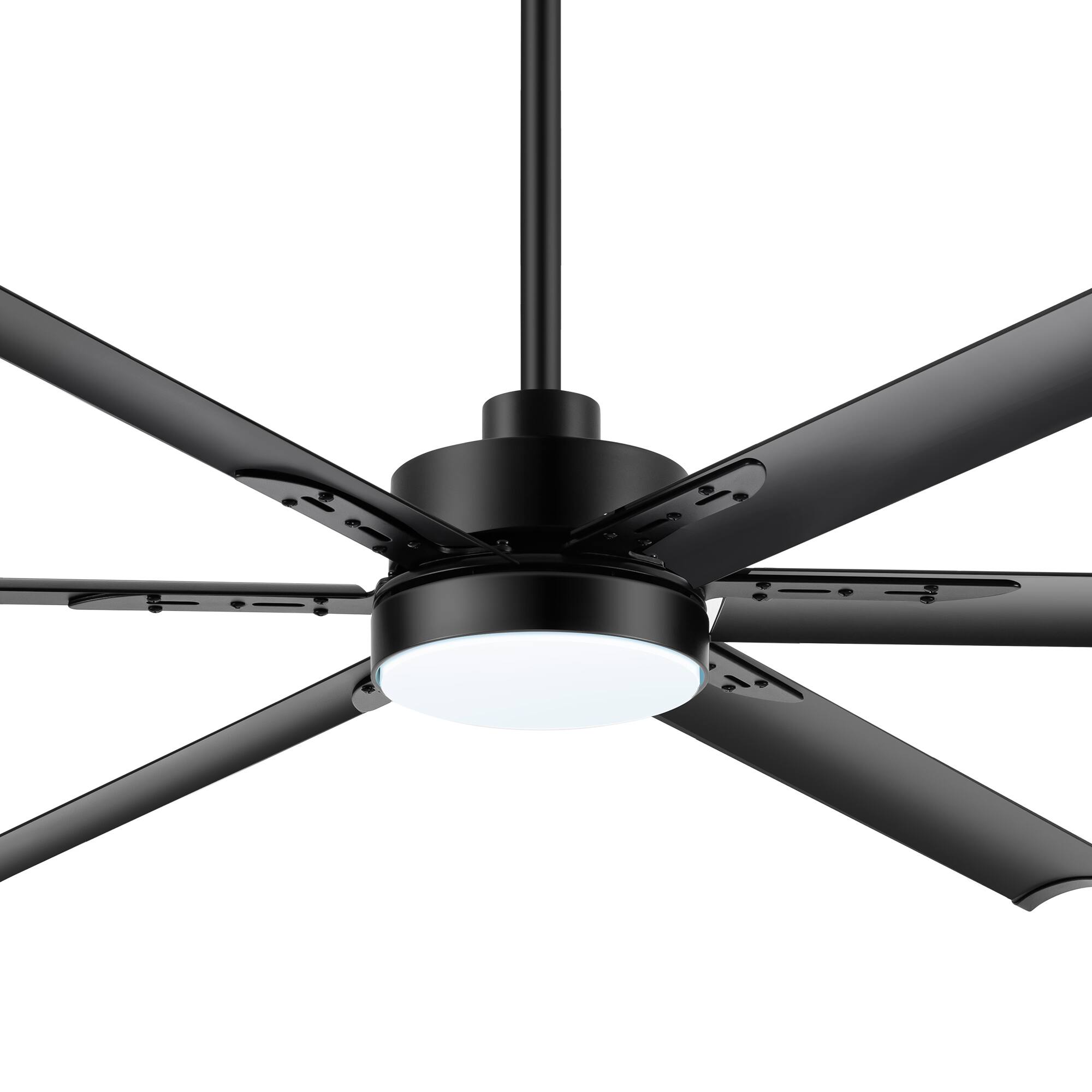 Left. Breezary - 72-Inch Ceiling Fan with 6 Aluminum Blades, DC Motor, 6-Speed Remote Control, 3-Color Light, 6"/12" Downrods - Matte Black.