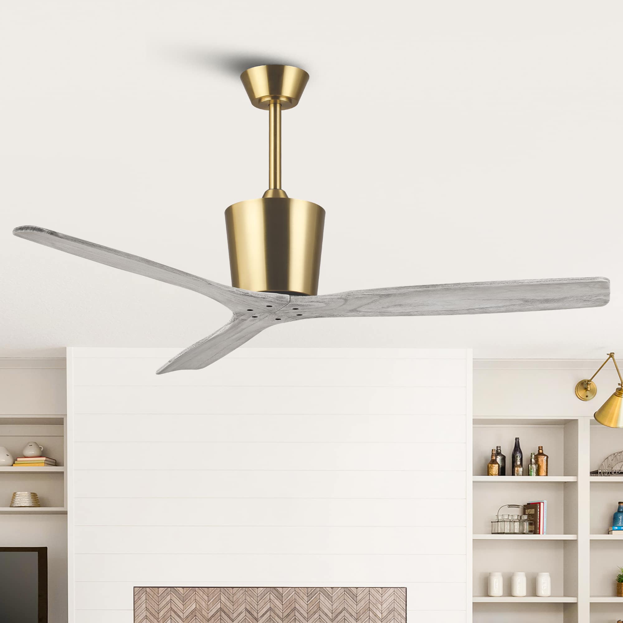 Parrot Uncle - 54" Modern Solid Wood Blades Ceiling Fan with 6 Speed Remote, No Light - Gold