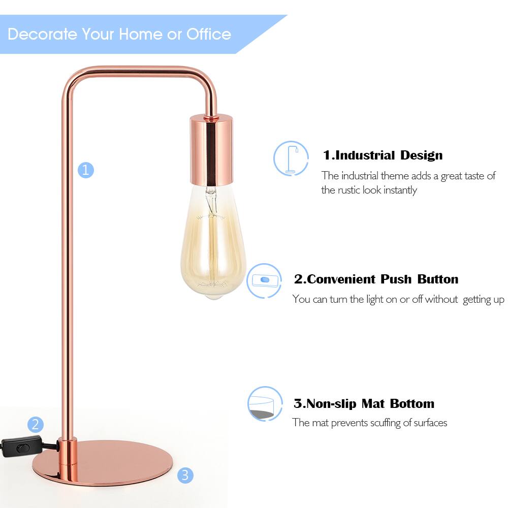 Decorate Your Home or Office

1. Industrial Design
The industrial theme adds a great taste of the rustic look instantly

2. Convenient Push Button
You can turn the light on or off without getting up

3. Non-slip Mat Bottom
The mat prevents scuffing of surfaces