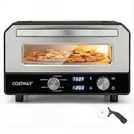 Costway - Pizza Oven for 12" Pizzas with 6 Presets & 2-Min Rapid Baking Heats up to 750℉ - Black