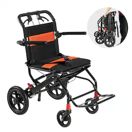 VEVOR - Wheelchair, Aluminum Alloy Ultra-Lightweight Transport Chair for Adults, Foldable with Flip-Back Desk-Length Arms - Black