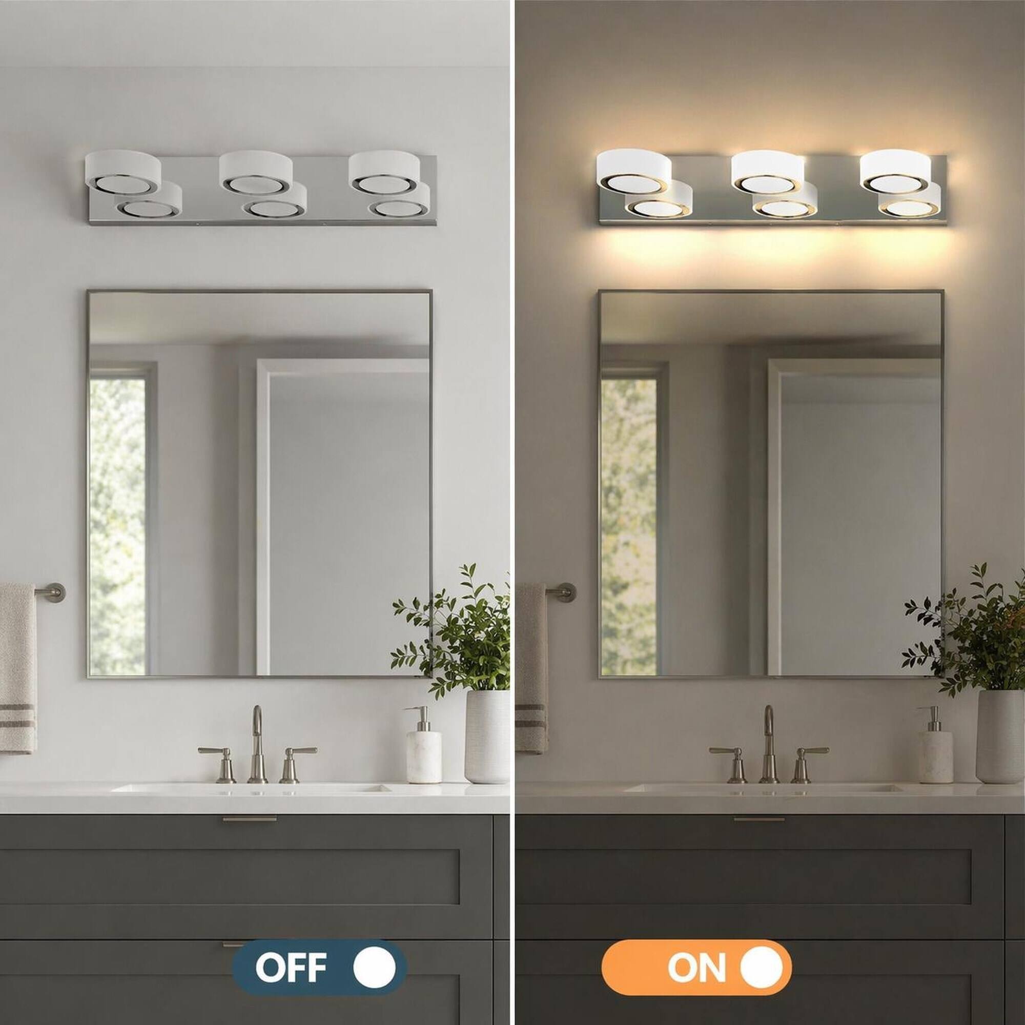 Alt View 1. RYHNUYNE - 3‑Light Vanity Light,21" Rotating Oval Acrylic LED Bathroom Wall Light,Wall Mount Over Mirror Lighting Fixture for Bath - Chrome.