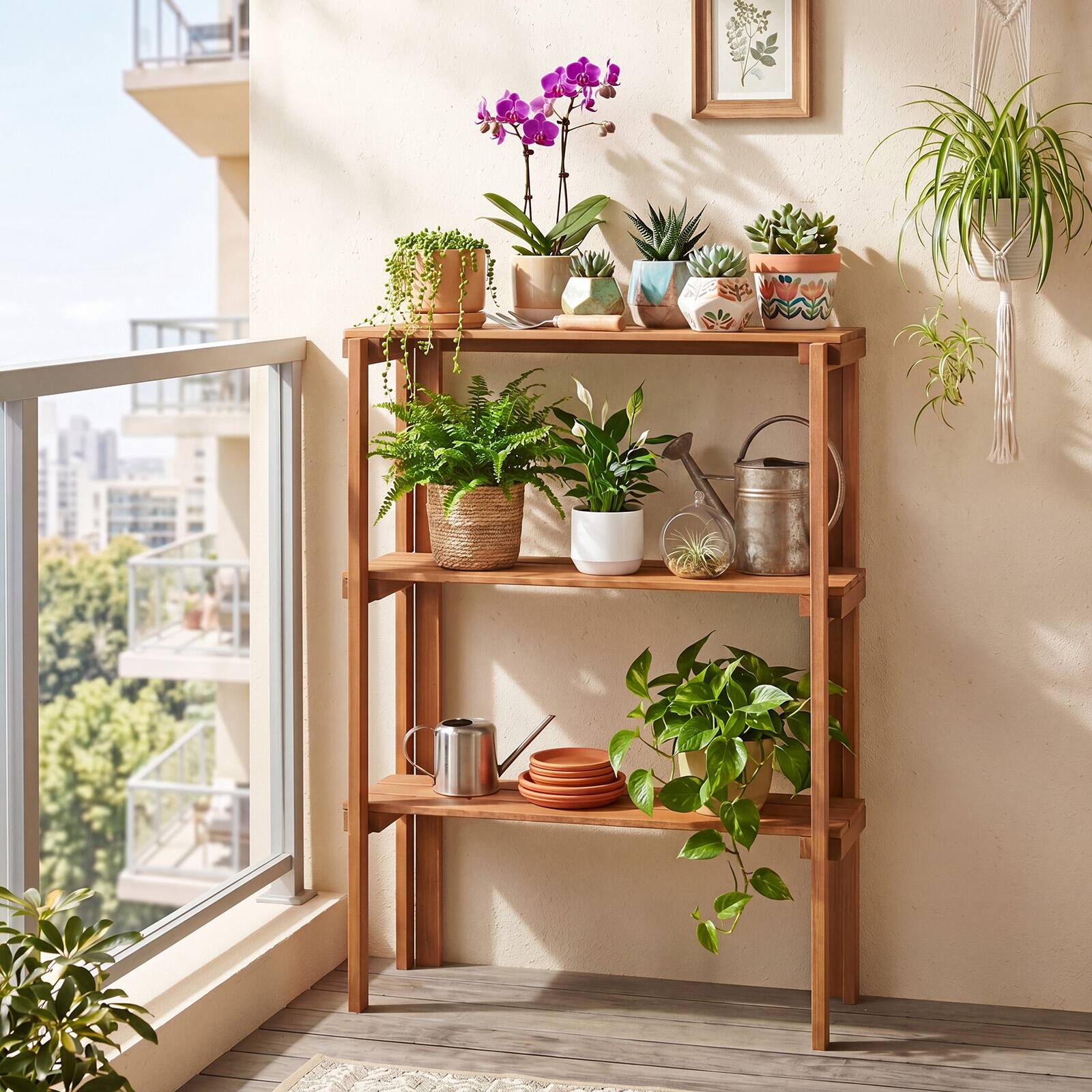 Alt View 5. Costway - Costway Folding Wooden Storage Shelves, 3-Tier Plant Stand Indoor Outdoor for Entryway - Natural.