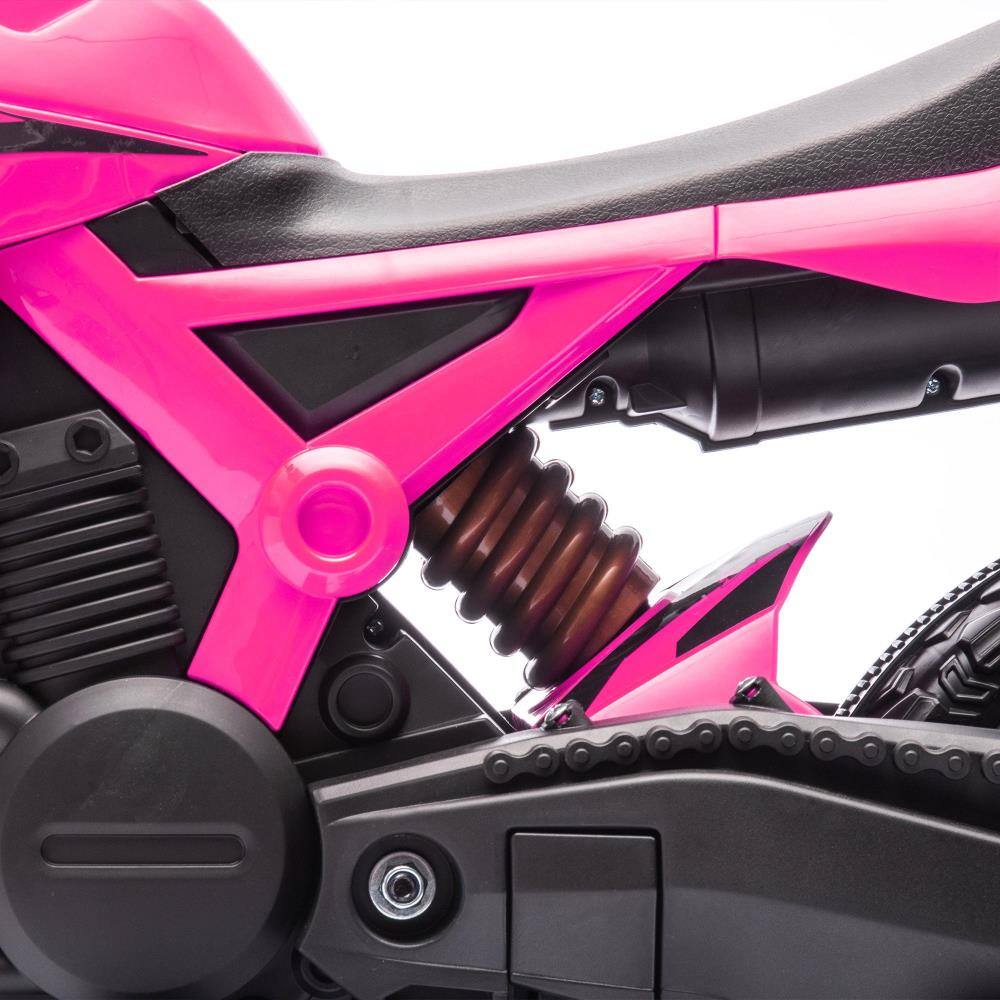 Alt View 3. BreeBe - Qaba 6V Kids Electric Motorcycle Dirt Bike with Training Wheels, Horn & Start Sound, Battery-Powered ride on, Age 3-8 - Pink.