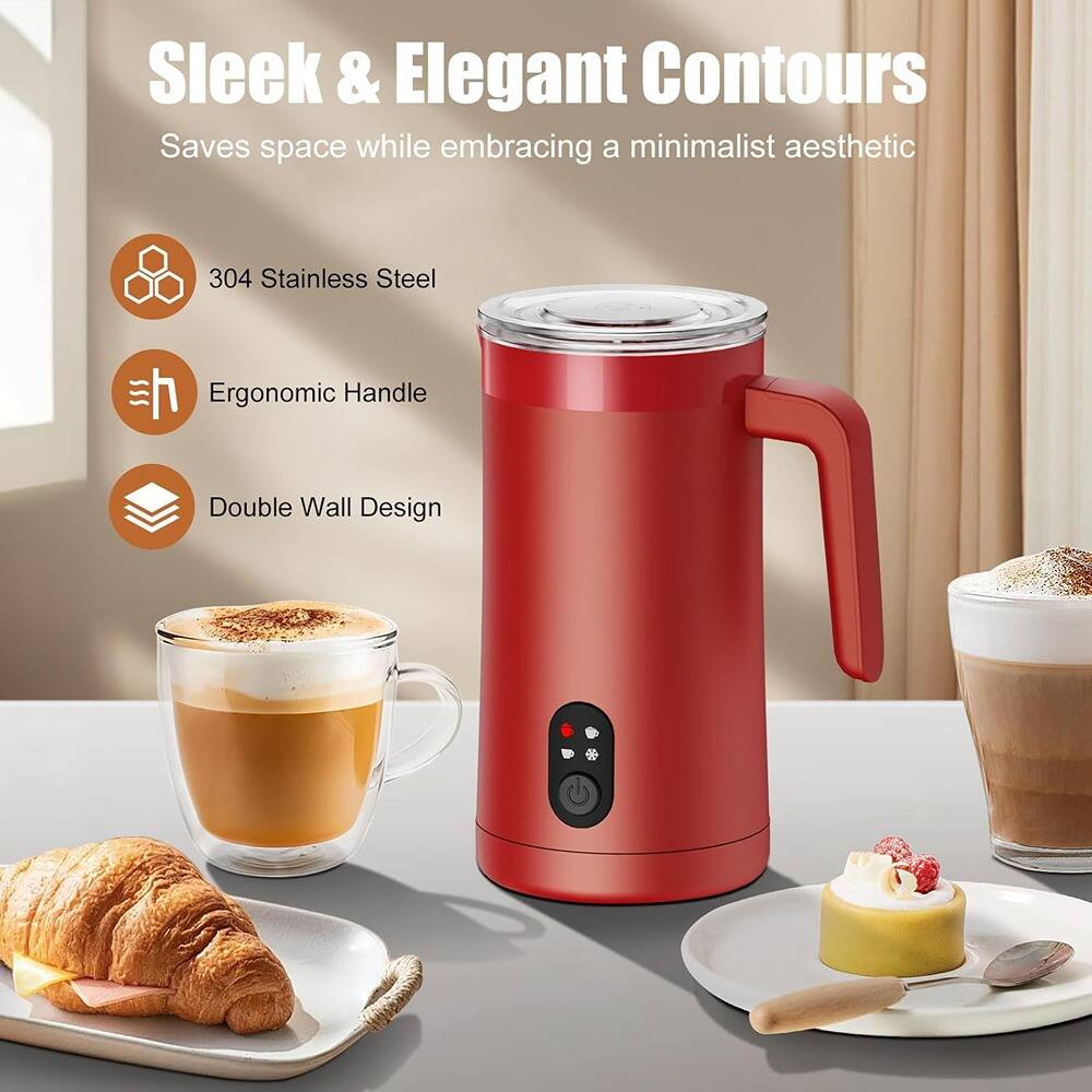 ACJPR - Milk Frother, 4-in-1 Automatic Hot & Cold Foam Maker and Milk Warmer, 13.5oz/400ml for Coffee, Latte, Cappuccino, Macchi - Red