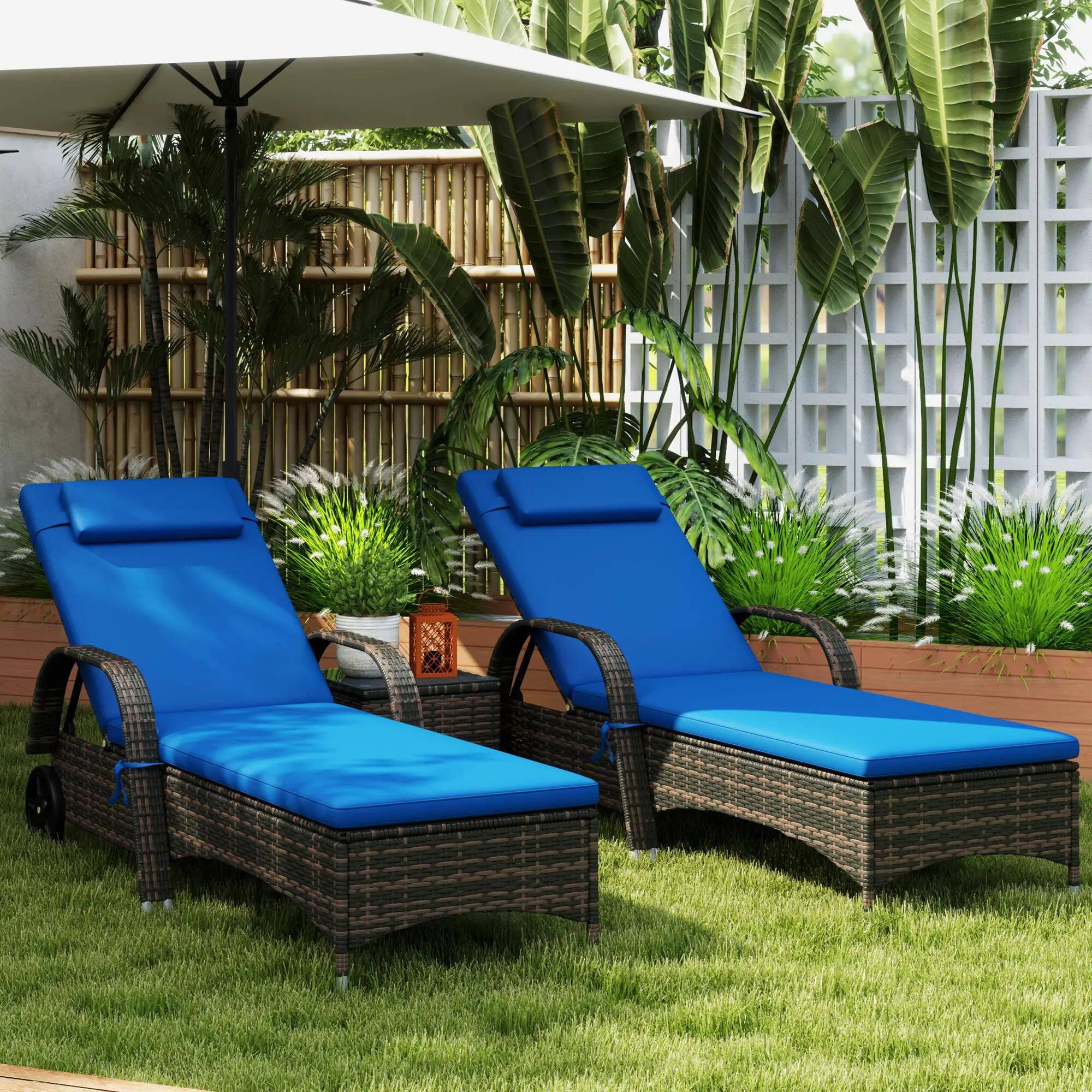 Angle. Resenkos - Resenkos Chaise Lounge Chair Set, Outdoor Sectional Furniture, PE Rattan, Blue - Blue.