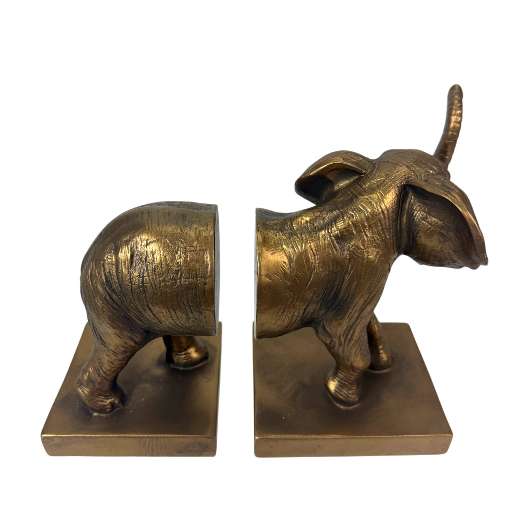 Alt View 3. Things2Die4 - Elephant Bookends Set of 2 Antique Copper Resin Decorative Book Holders - Bronze.