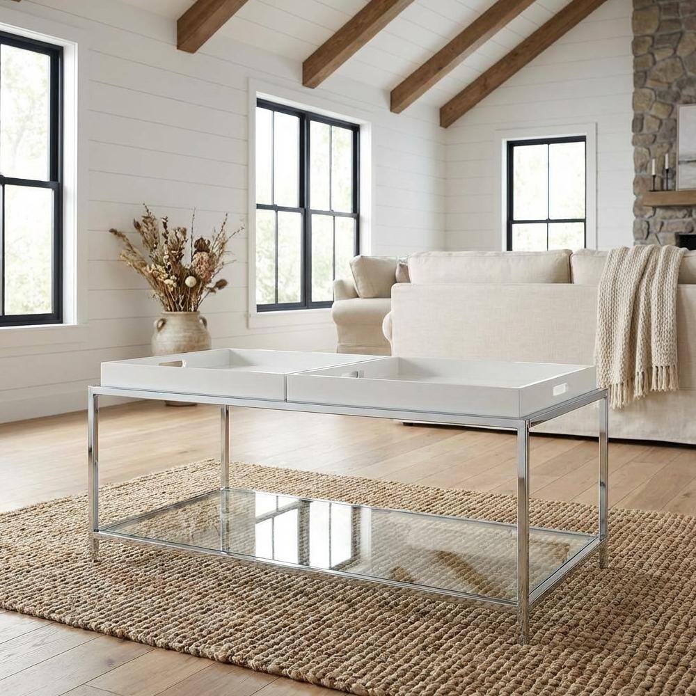 Left. FurniFact - White Coffee Table with Chrome Frame and Sleek Modern Design for Living Room - White.