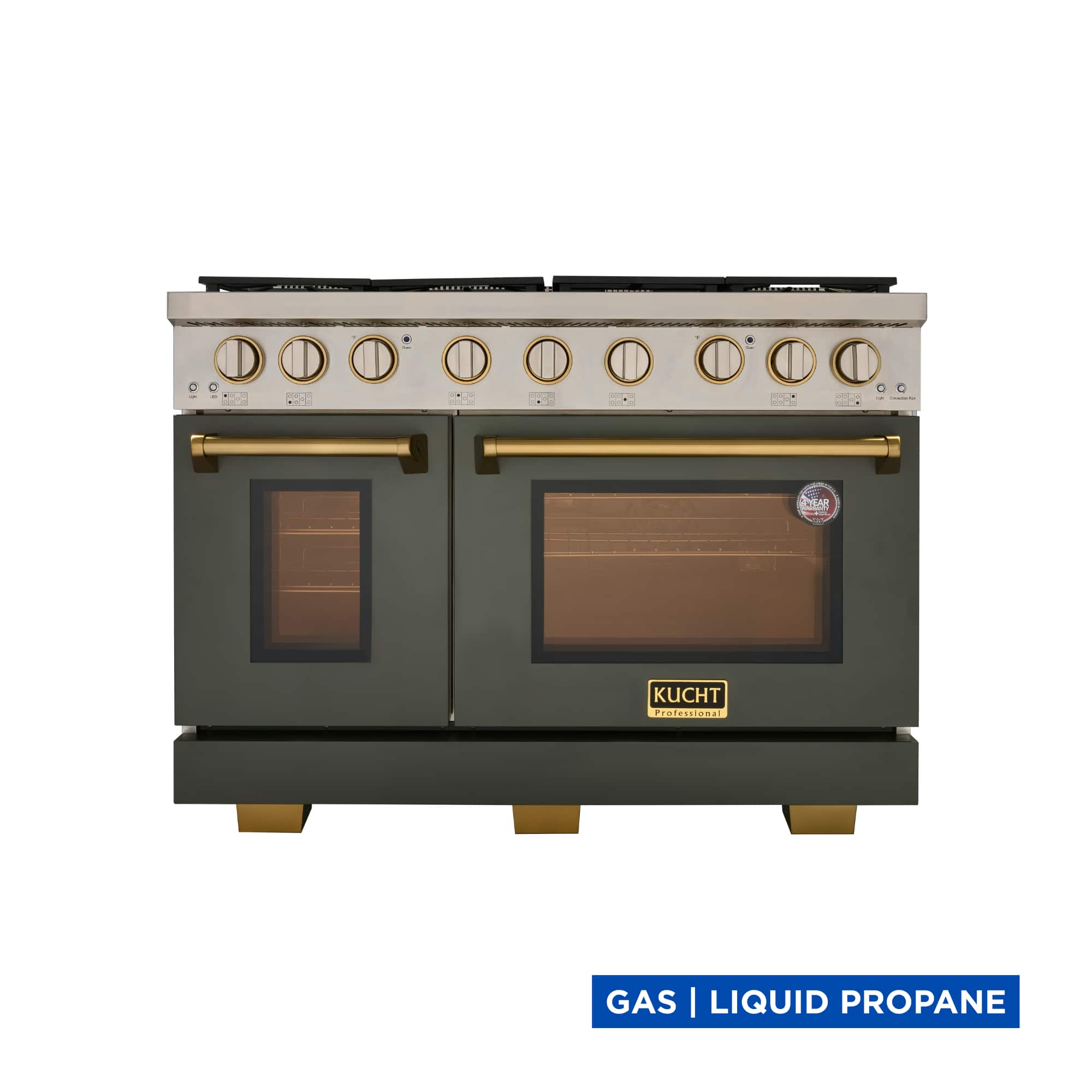 Kucht - 48 in. 6.7 cu. ft. Propane Gas Range Two Ovens in Olive Green with gold handle and True Simmer Burners - Olive Green price history on PriceWatchPro