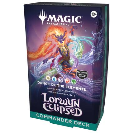 13+ MAGIC THE GATHERING
FEATURING 2 NEW FOIL MYTHICS
DANCE OF THE ELEMENTS
SUMMON HUGE ELEMENTALS
SACRIFICE AND DUPLICATE
Lorwyn Eclipse
COMMANDER DECK