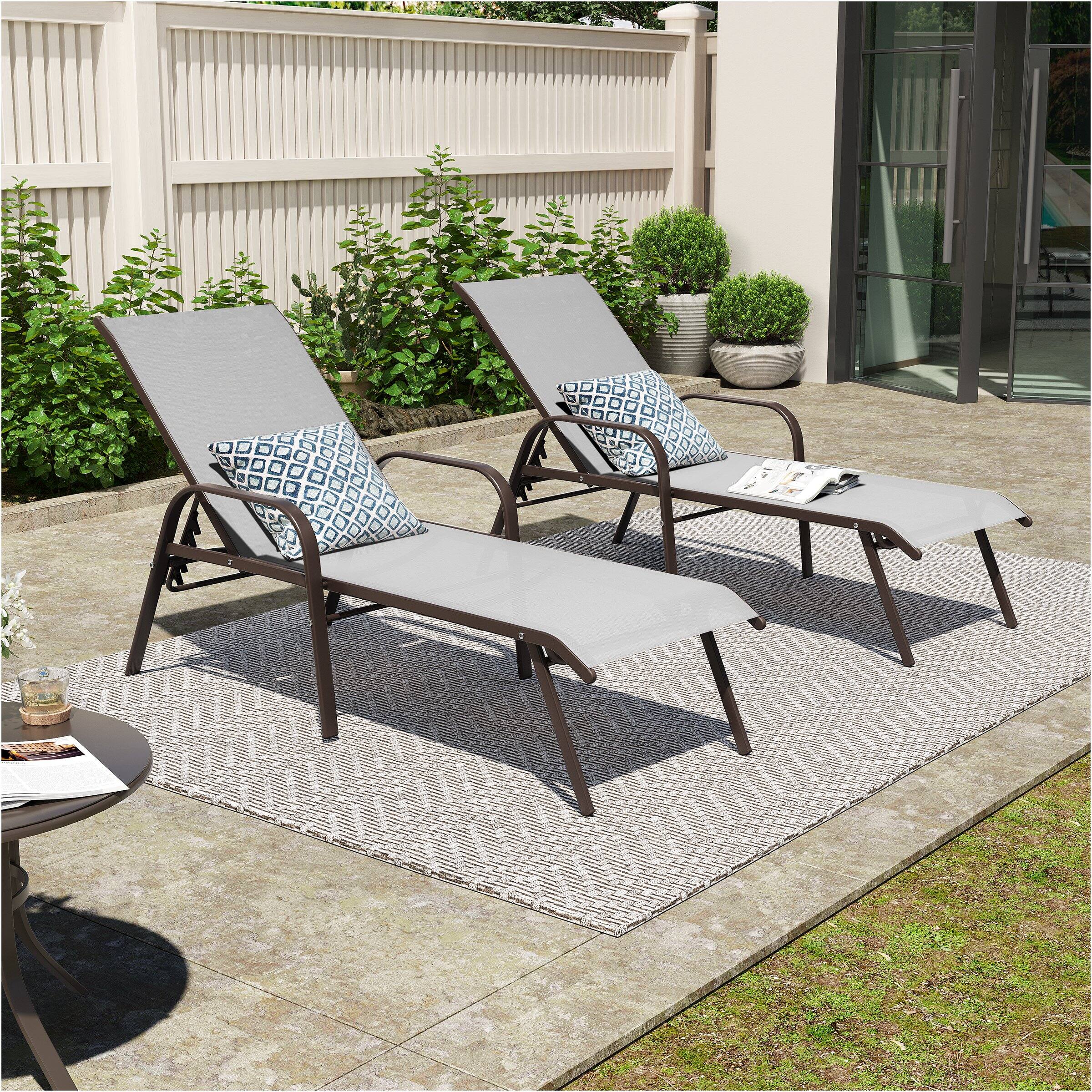 Left. Crestlive Products - Crestlive Products 2 Pcs Patio Chaise Lounge Chair Adjustable Chair with 5 Positions and Flat Position Light Gray - Light Gray.