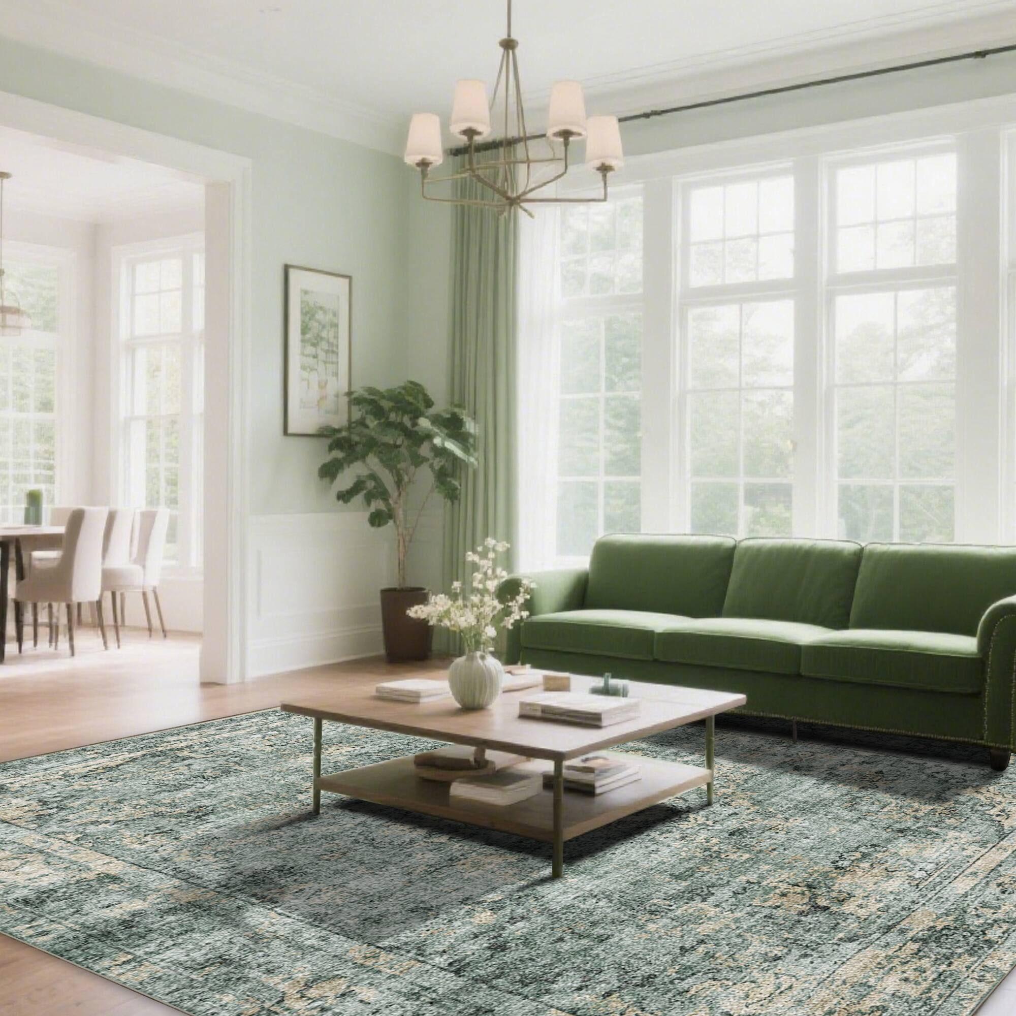 Alt View 1. Ihomeadore - 7FT x 5FT Vintage Bohemia Cotton Area Rug with Non-Slip TPR Backing for Indoor Living Room and Entryway - Green.