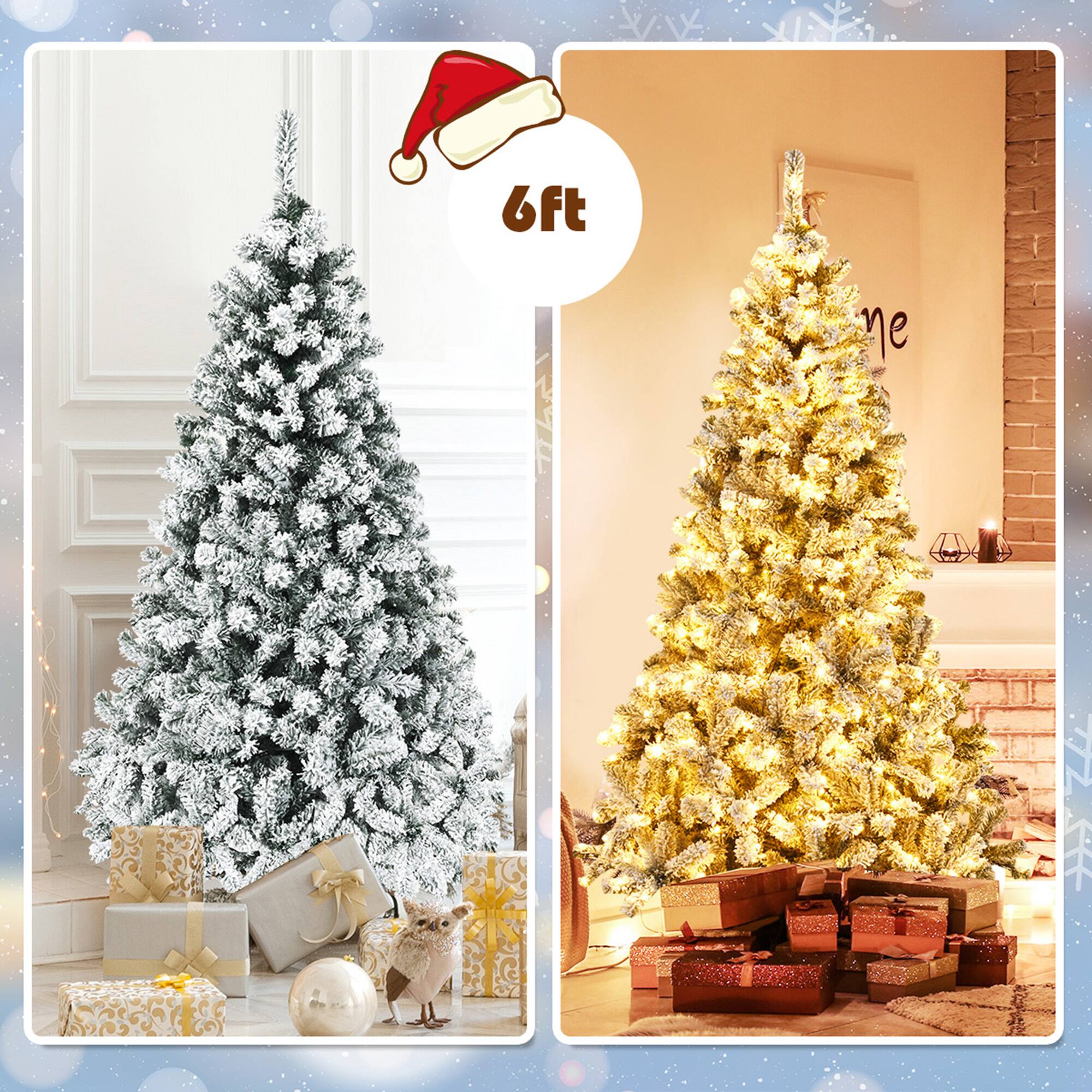 Alt View 4. Gymax - Gymax 6 FT Pre-Lit Christmas Tree Snow Flocked Hinged Pine Tree w/ Metal Stand - White.