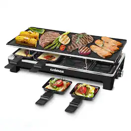 Cusimax - 2 In 1 Electric Portable Griddles With 8 Chese Melt Pan Dual Side Non Stick Plate Temper Control Crepe Maker - Black