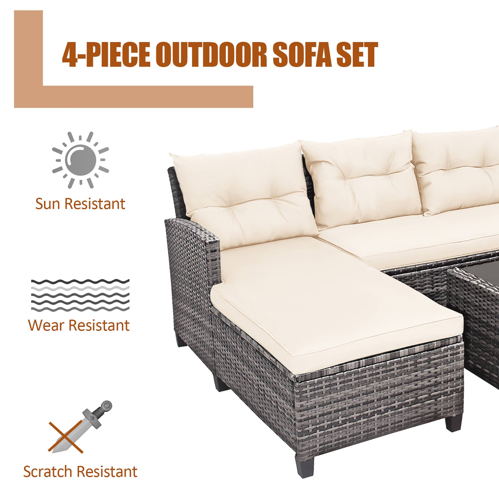 4-PIECE OUTDOOR SOFA SET

- Sun Resistant
- Wear Resistant
- Scratch Resistant