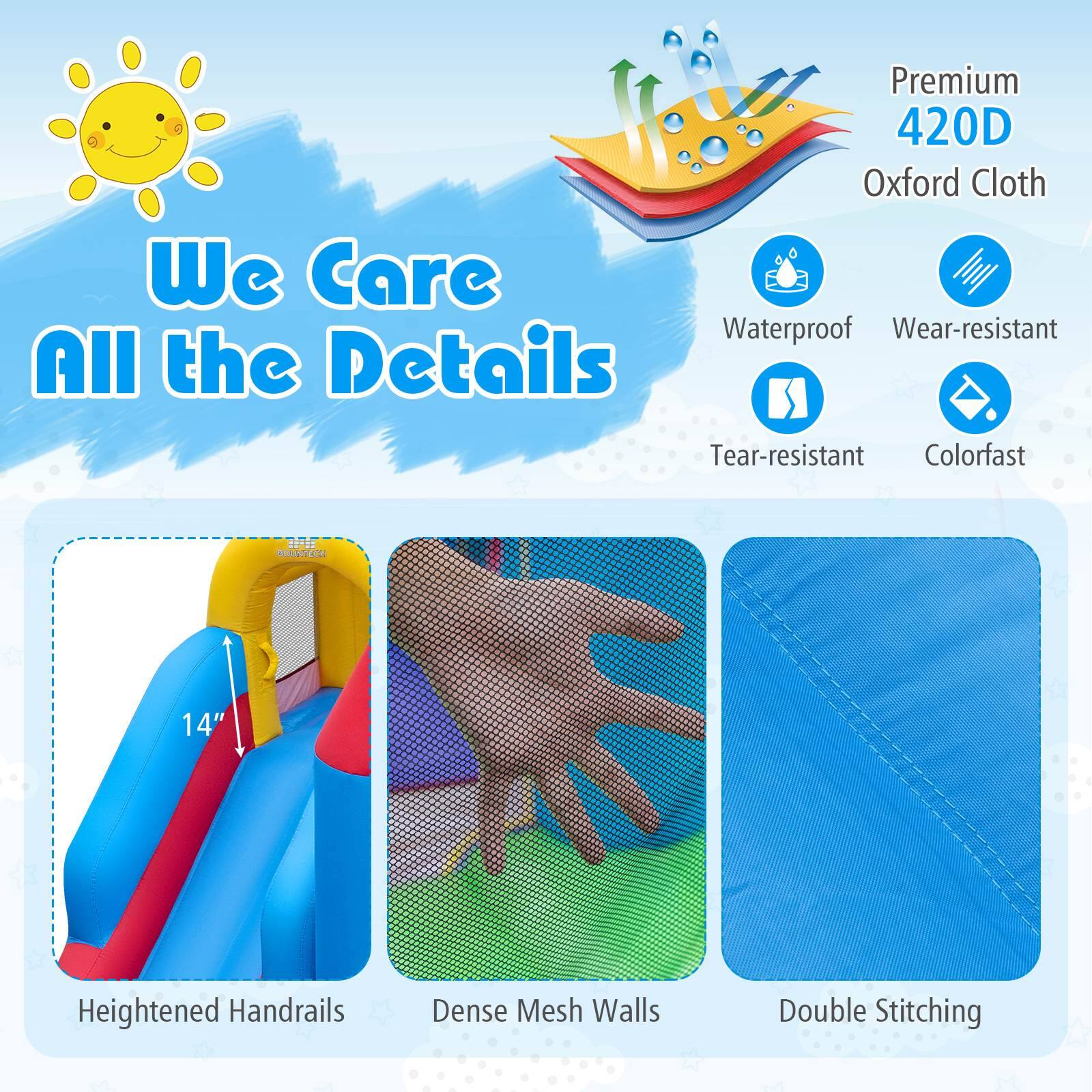 Premium 420D Oxford Cloth  
We Care All the Details  
Waterproof  
Wear-resistant  
Tear-resistant  
Colorfast  
14" Heightened Handrails  
Dense Mesh Walls  
Double Stitching