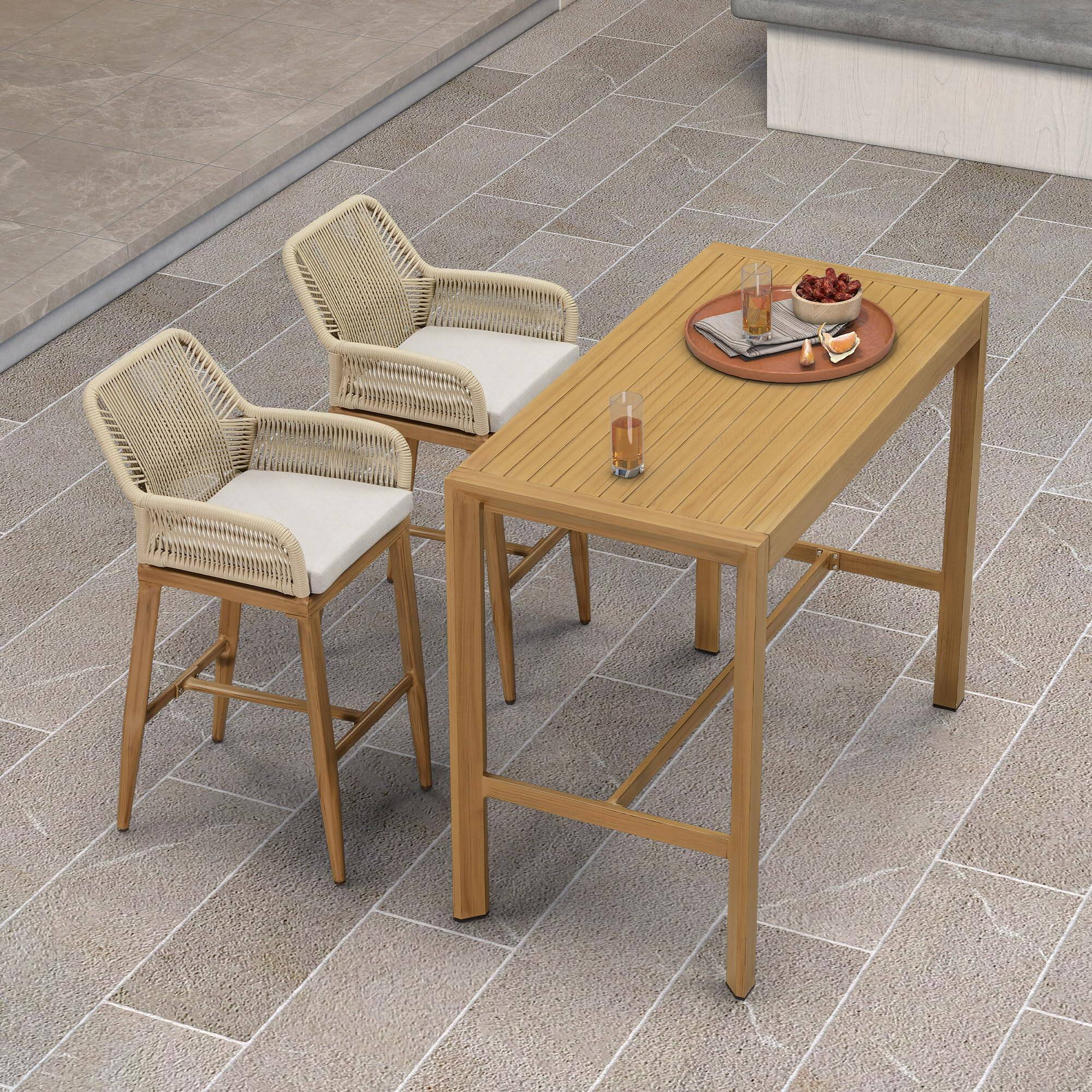 Alt View 2. PURPLE LEAF - Outdoor Counter/Bar Height StoolsRattan Wicker Bar Chairs Woven Aluminum Barstools with Back and Cushions Set of 2 - Teak-Bar Stool.