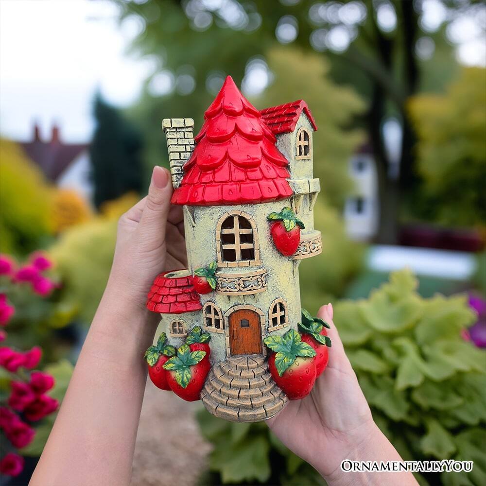 Back. OrnamentallyYou - Solar Powered Strawberry Fairy Home Garden Statue, 10" Unique Spring Decoration - Multicolored.