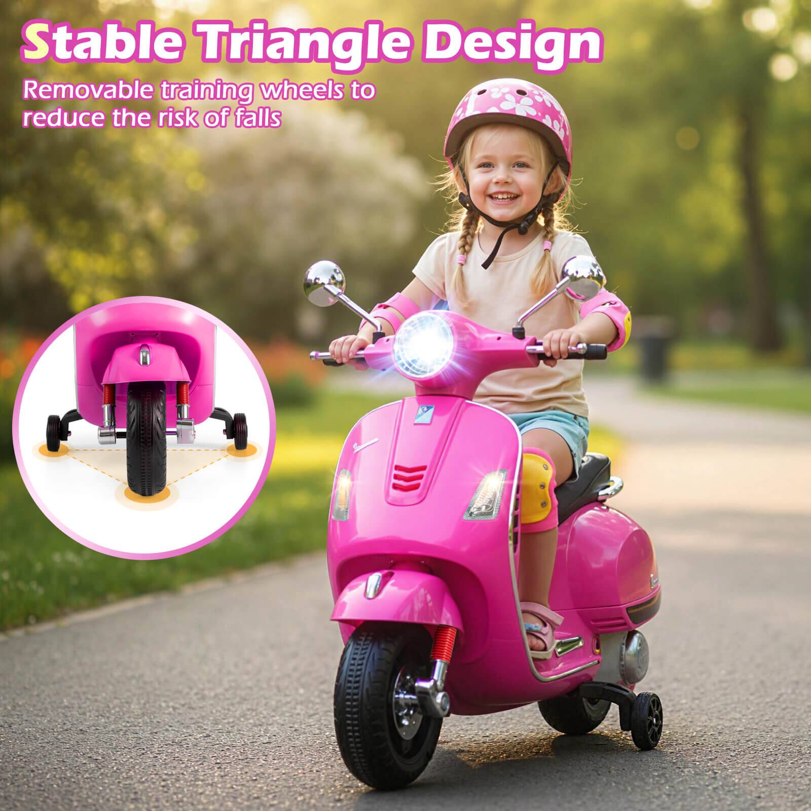 Stable Triangle Design  
Removable training wheels to reduce the risk of falls