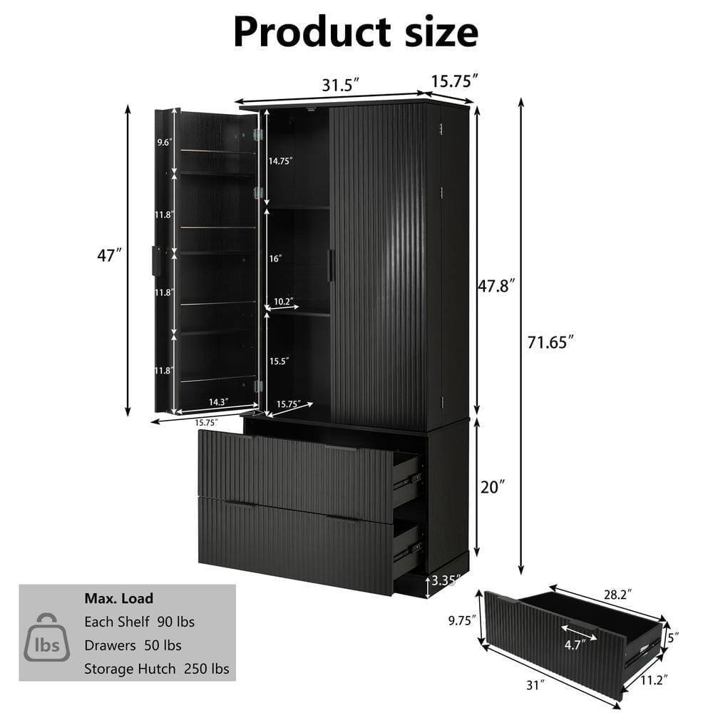 Product size

- Width: 31.5"
- Depth: 15.75"
- Height: 71.65"
- Height of Storage Hutch: 47.8"
- Height of Drawers: 20"
- Height of Drawers: 15.5"
- Height of Drawers: 14.3"
- Height of Drawers: 15.75"
- Height of Drawers: 15.75"
- Height of Drawers: 15.75"
- Height of Drawers: 15.75"
- Height of Drawers: 15.75"
- Height of Drawers: 15.75"
- Height of Drawers: 15.75"
- Height of Drawers: 15.75"
- Height of Drawers: 15.75"
- Height of Drawers: 15.75"
- Height of Drawers: 15.75"
- Height of Drawers: 15.75"
- Height of Drawers: 15.75"
- Height of Drawers: 15