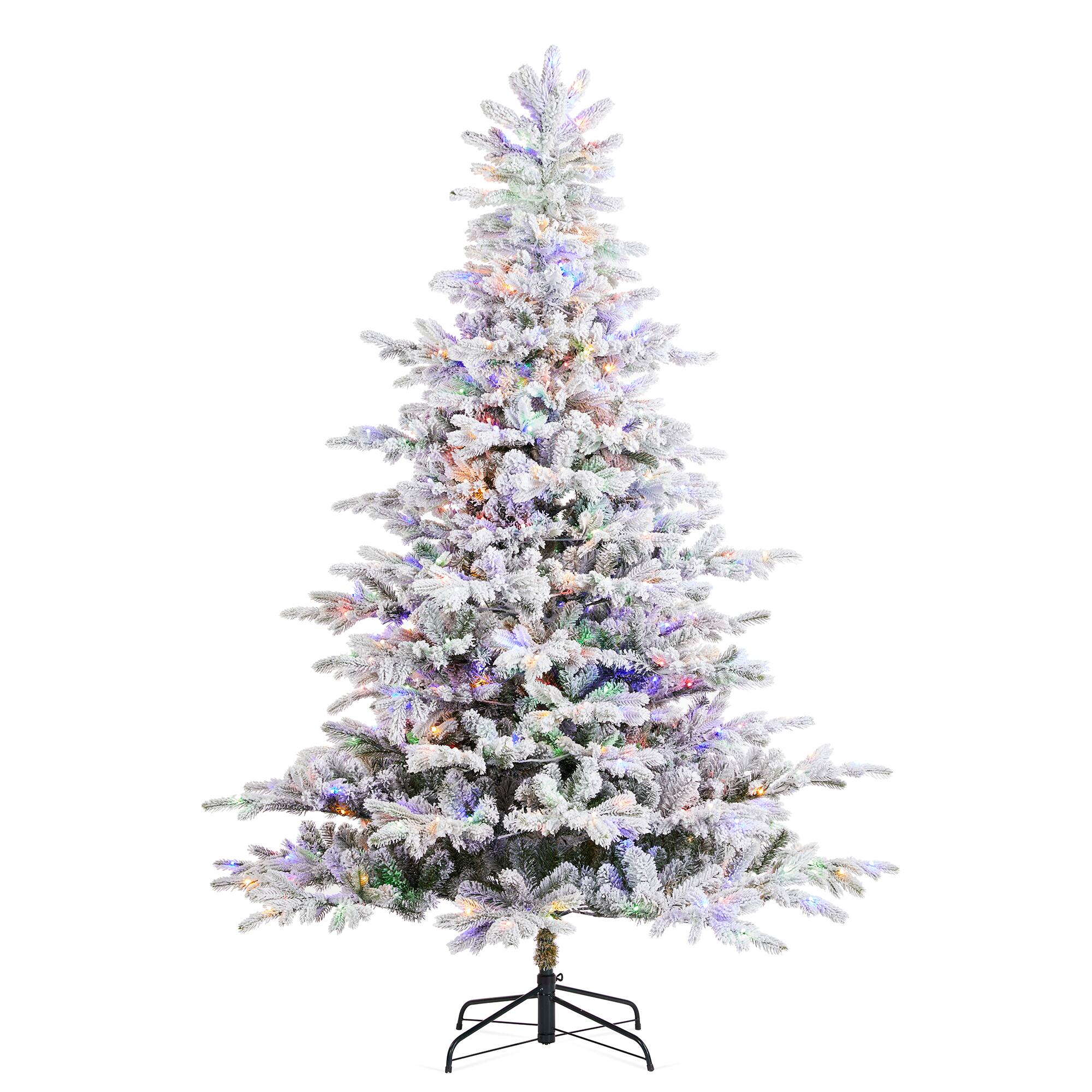 Angle. Glitzhome - 7.5ft Pre-Lit Flocked Full Fir Artificial Christmas Tree with 580 LED Lights - White.