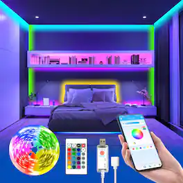 PRIMEPLUS - RGB Smart Light Strip - Music Sync, APP & Remote Control, USB Powered for Bedroom Living Room Party Decor - 6.5ft-Multi
