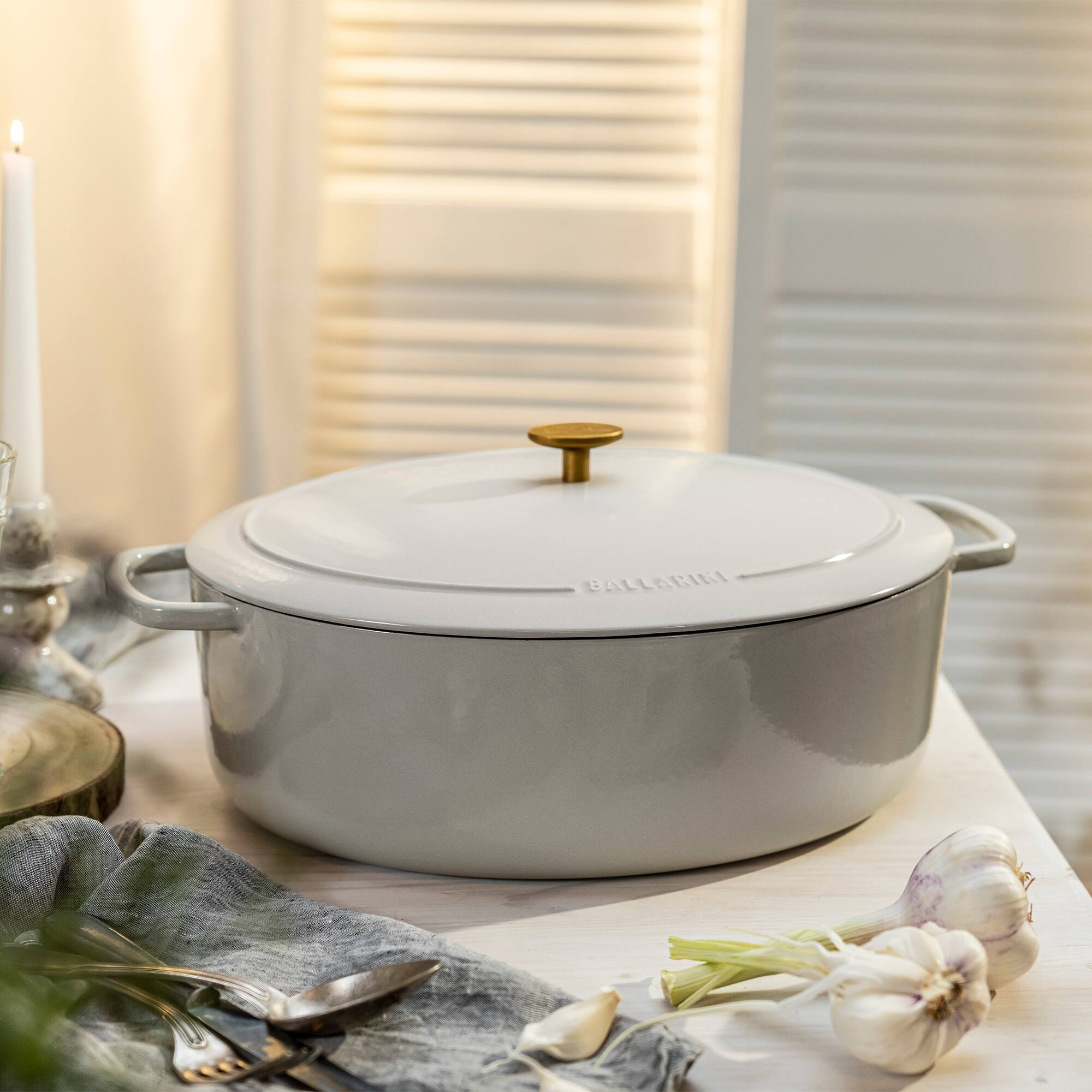 Alt View 1. Ballarini - Ballarini Bellamonte Cast Iron 4.75-qt Oval Dutch Oven - Crema White - White.