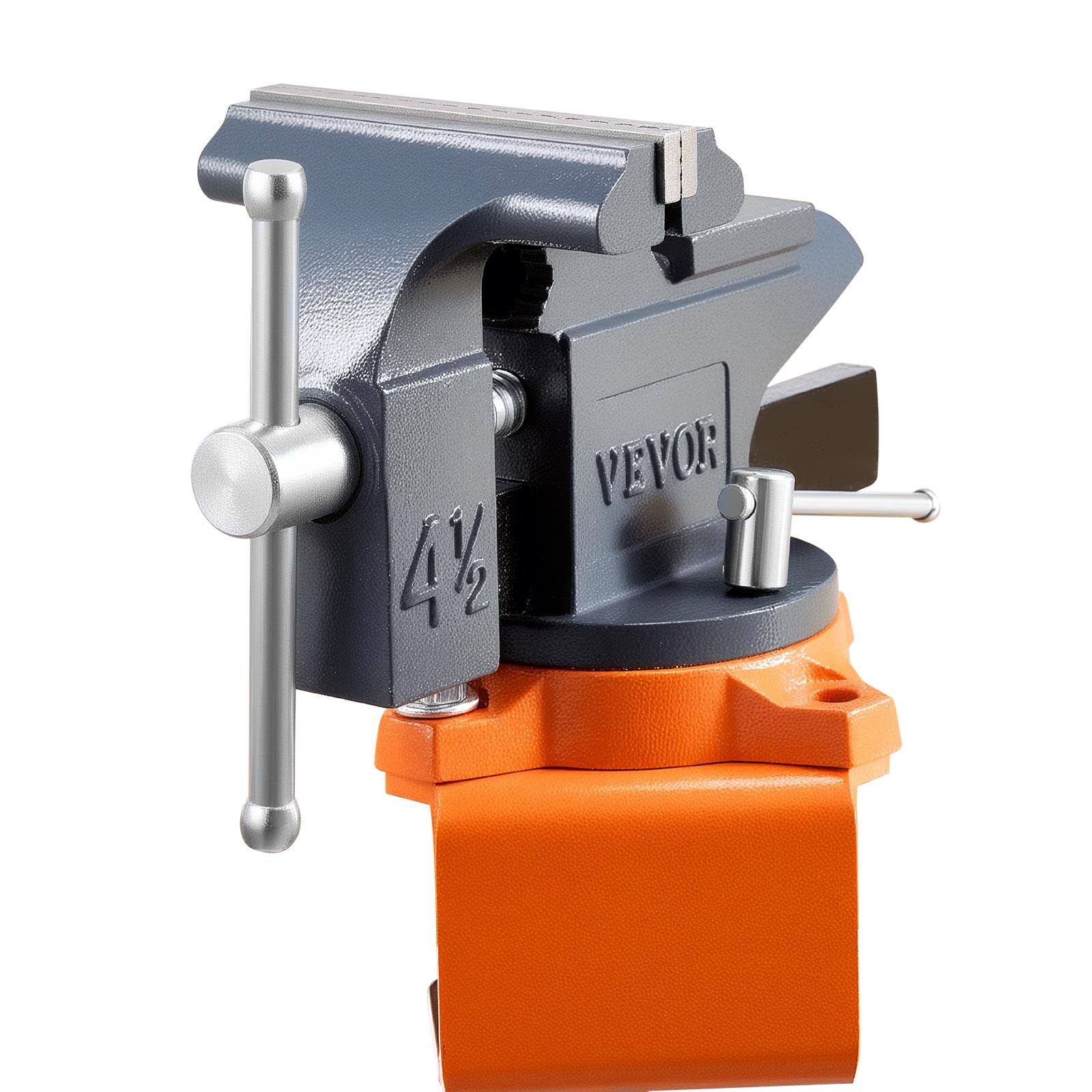 Alt View 5. VEVOR - Bench Vise, 4.5 Inch, Portable Workbench Vice with 270° Swivel Base, Quick Release Rotating Bench Clamp - Grey.