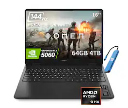 HP OMEN - OMEN 16 16"WUXGA 144Hz Gaming Laptop - 32 threads AMD Ryzen 9 8940HX - NVIDIA GeForce RTX 5060 - 64GB Memory - 4TB SSD - Black