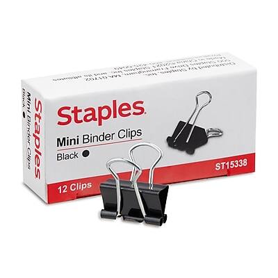 Staples Mini Binder Clips  
Black  
12 Clips  
ST15338