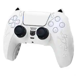 SKRAN - PS5 Controller Silicone Case - Cat Cartoon Gamepad Protective Cover, Anti-Fall Anti-Scratch, Cute Kitten PS5 Handle Skin - White