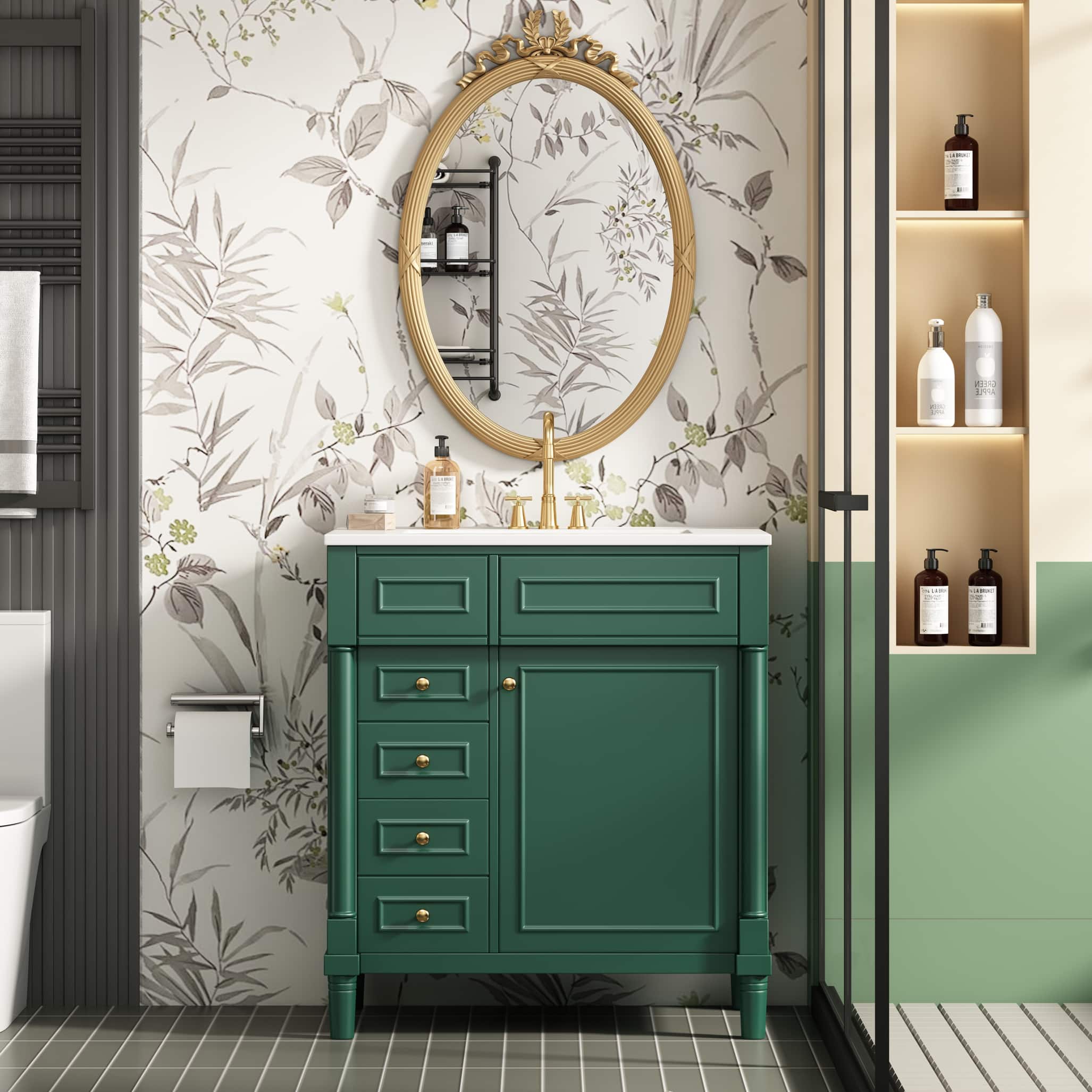 Tiramisubest - 30" Bathroom Vanity with Sink, Bathroom Storage Vanity Cabinet w/Soft-Closing Door, Bathroom Cabinet with 2 Drawers - Green