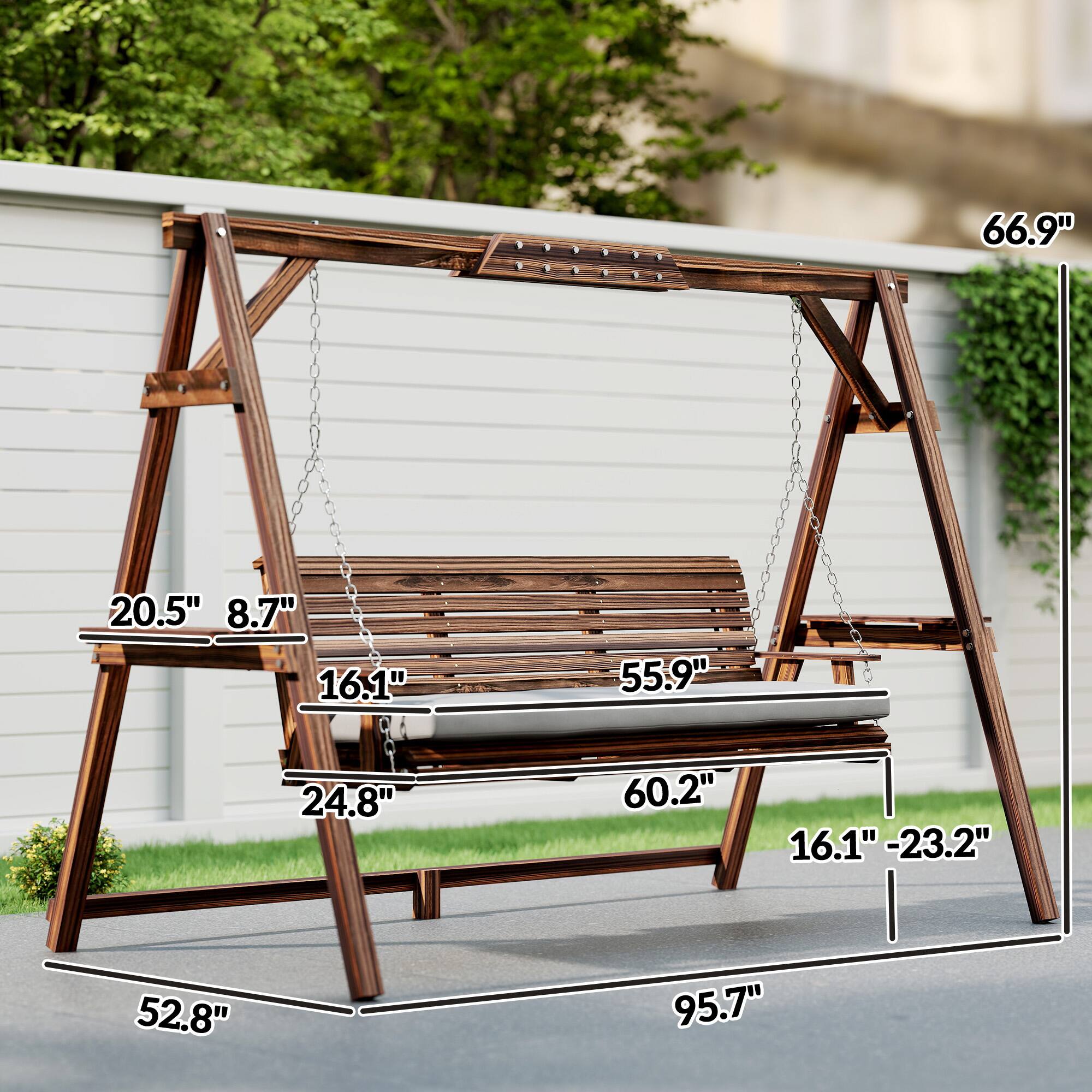 Outsunny Seat Wooden Porch Swing with Stand, Patio Swing with