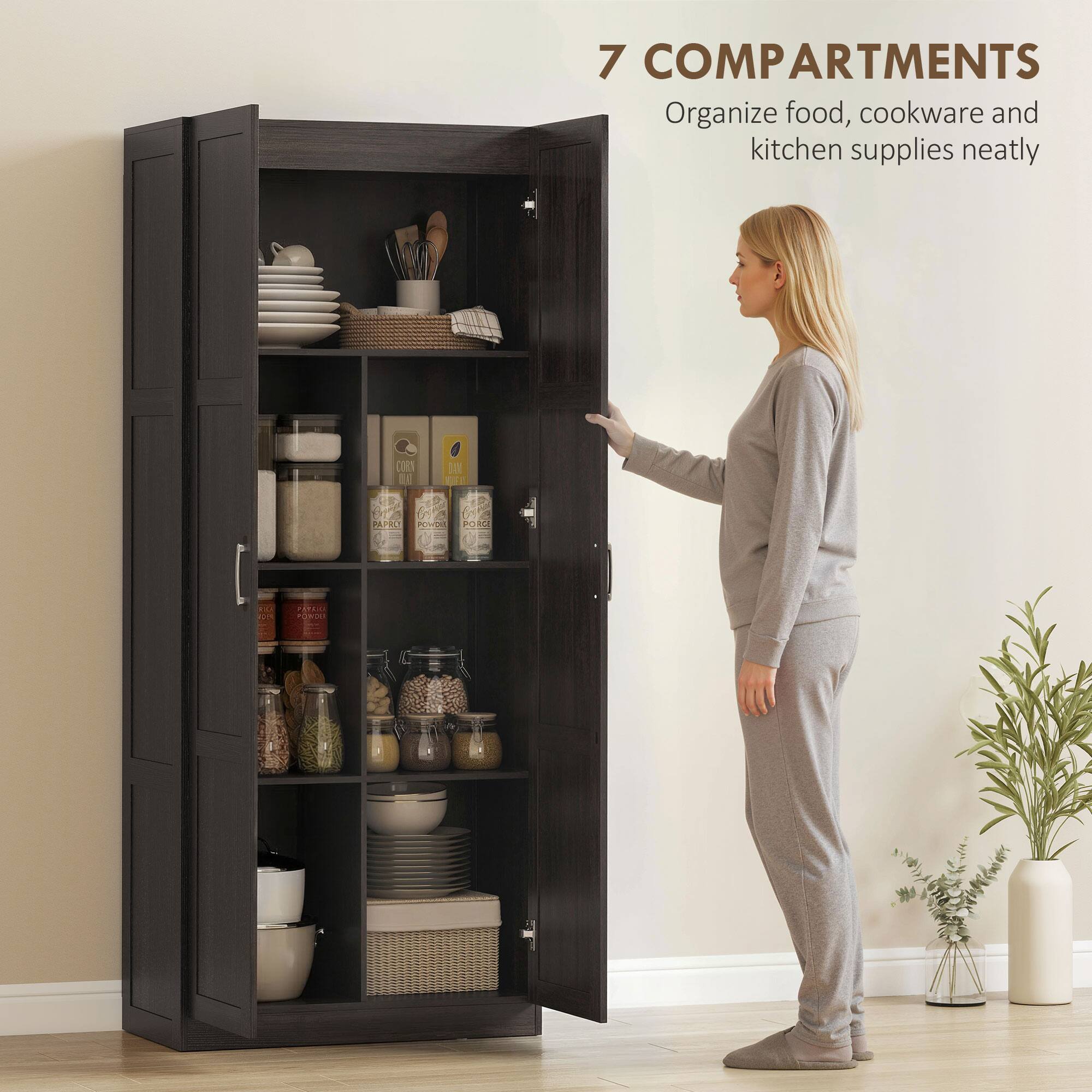 7 COMPARTMENTS  
Organize food, cookware and kitchen supplies neatly